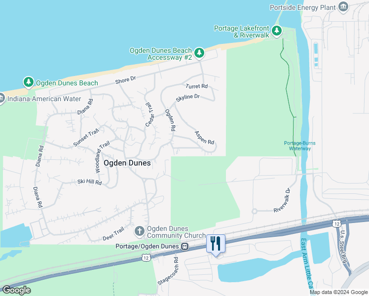 map of restaurants, bars, coffee shops, grocery stores, and more near 2 Bittersweet Lane in Ogden Dunes