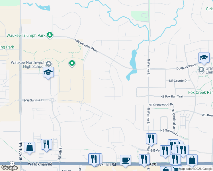 map of restaurants, bars, coffee shops, grocery stores, and more near Northwest Gracewood Drive in Waukee