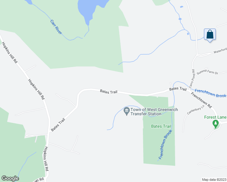 map of restaurants, bars, coffee shops, grocery stores, and more near 177 Bates Trail in West Greenwich