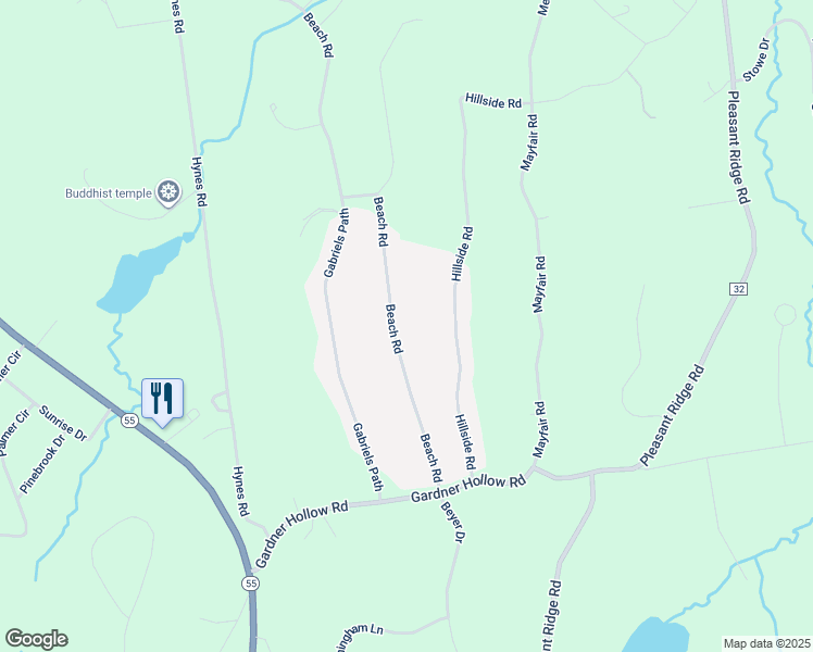 map of restaurants, bars, coffee shops, grocery stores, and more near 71 Beach Road in Poughquag