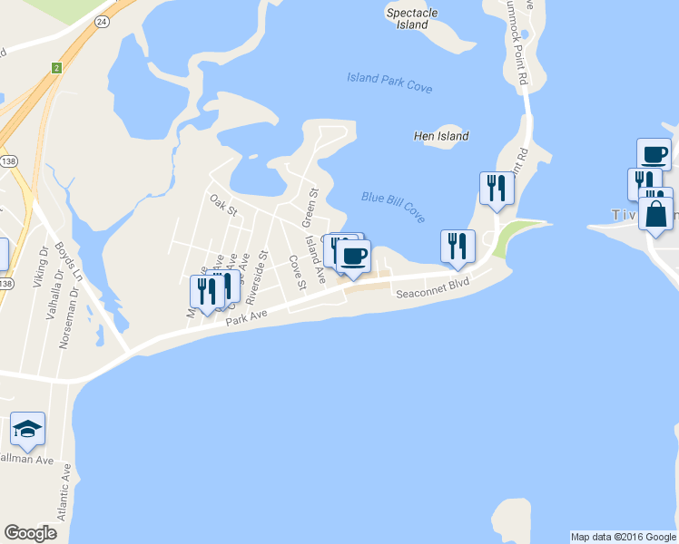 map of restaurants, bars, coffee shops, grocery stores, and more near 16 Cedar Avenue in Portsmouth