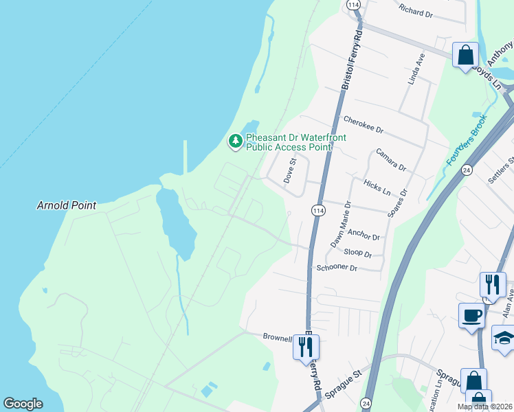 map of restaurants, bars, coffee shops, grocery stores, and more near 100 Terminal Road in Portsmouth