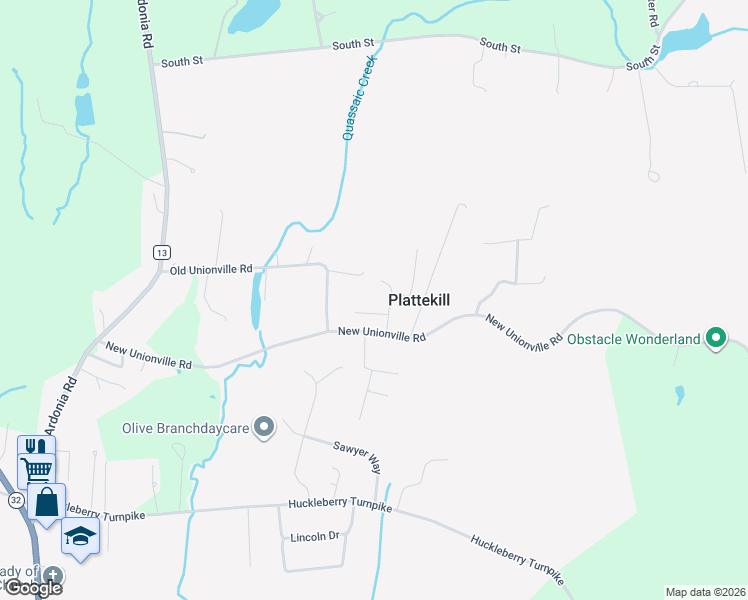 map of restaurants, bars, coffee shops, grocery stores, and more near Wildwood Road in Wallkill