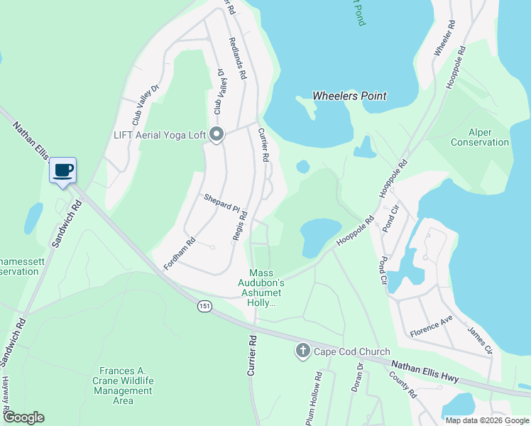 map of restaurants, bars, coffee shops, grocery stores, and more near 409 Currier Road in Falmouth