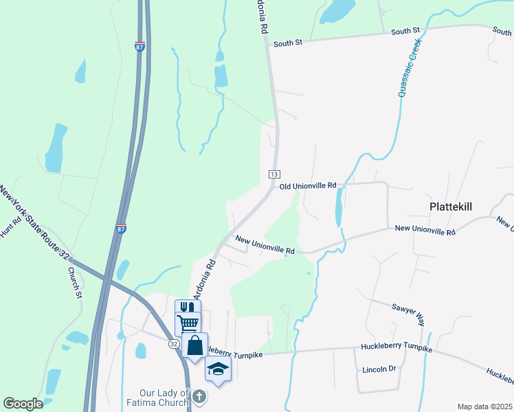map of restaurants, bars, coffee shops, grocery stores, and more near 140 Plattekill Ardonia Road in Wallkill