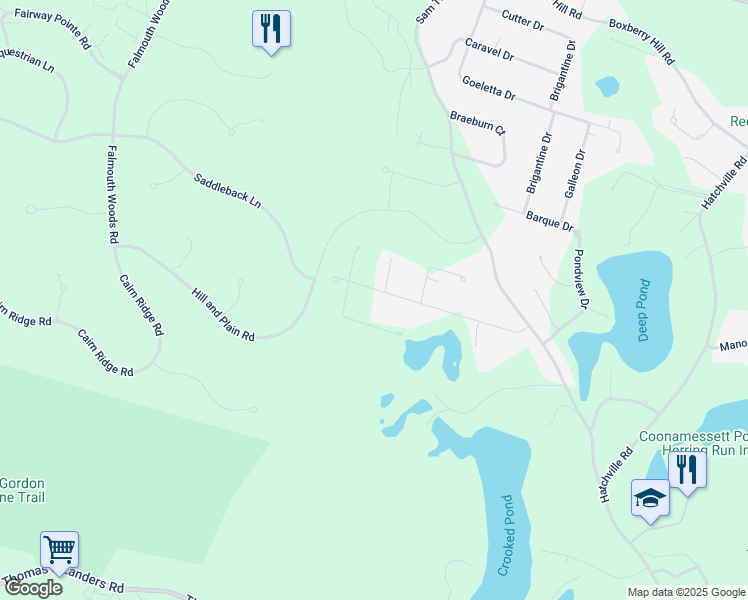 map of restaurants, bars, coffee shops, grocery stores, and more near 41 Twin Oaks Drive in Falmouth