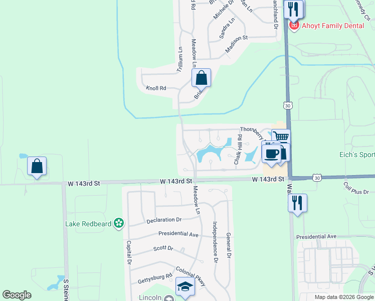 map of restaurants, bars, coffee shops, grocery stores, and more near 24812 Fieldbrook Drive in Plainfield