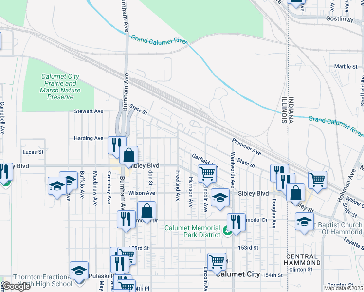 map of restaurants, bars, coffee shops, grocery stores, and more near 544 Garfield Avenue in Calumet City