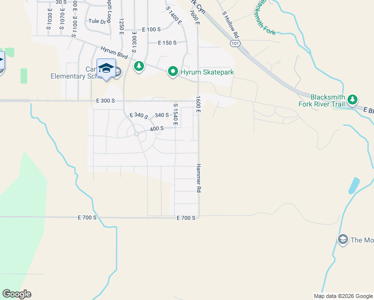 map of restaurants, bars, coffee shops, grocery stores, and more near 1540 East 500 South in Hyrum