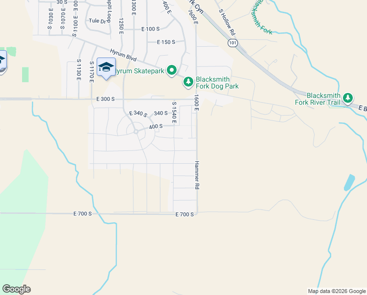 map of restaurants, bars, coffee shops, grocery stores, and more near 1556 East 460 South in Hyrum