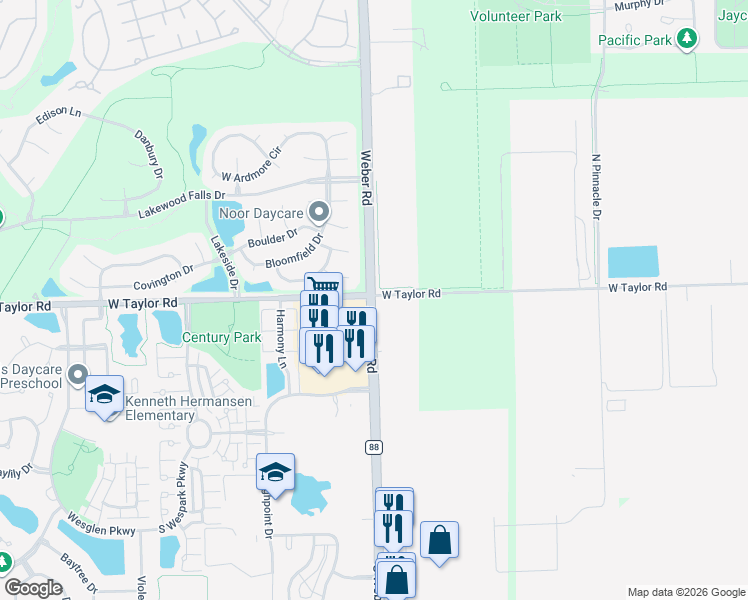 map of restaurants, bars, coffee shops, grocery stores, and more near in Romeoville