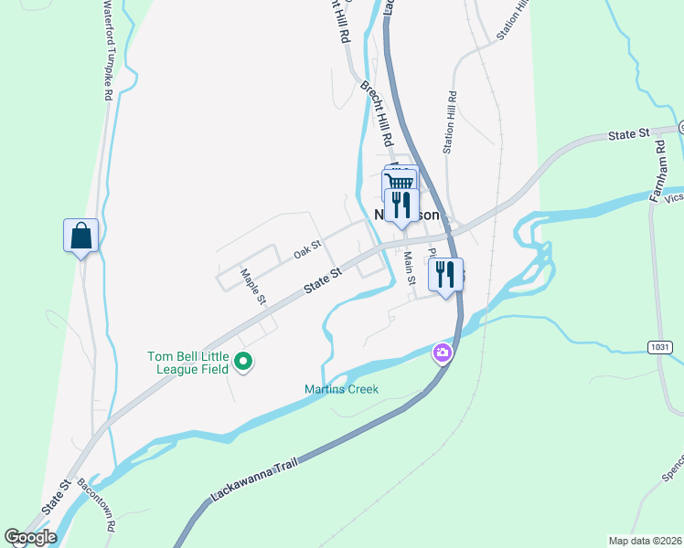map of restaurants, bars, coffee shops, grocery stores, and more near 2 Williams Street in Nicholson