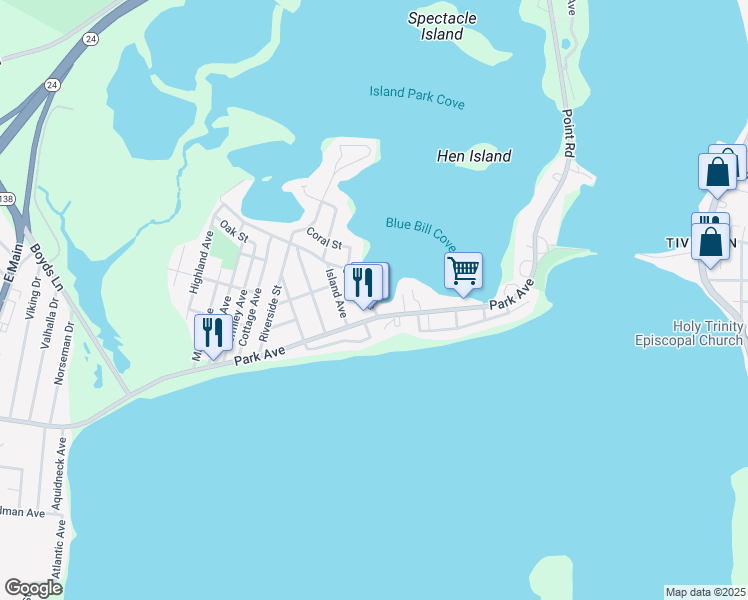 map of restaurants, bars, coffee shops, grocery stores, and more near 506 Park Avenue in Portsmouth