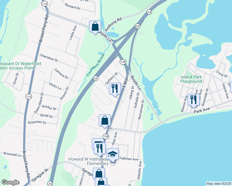 map of restaurants, bars, coffee shops, grocery stores, and more near in Portsmouth