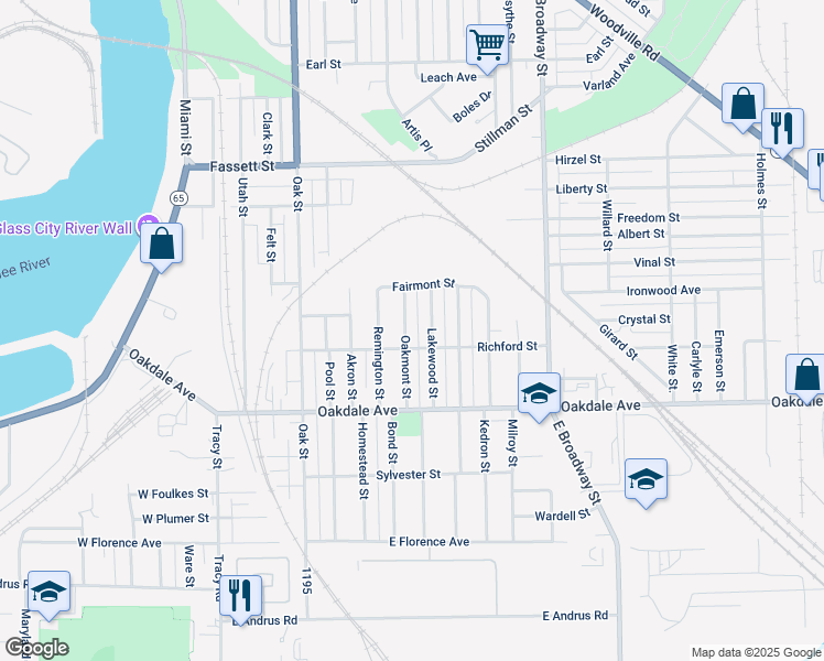 map of restaurants, bars, coffee shops, grocery stores, and more near 546 Richford Street in Toledo