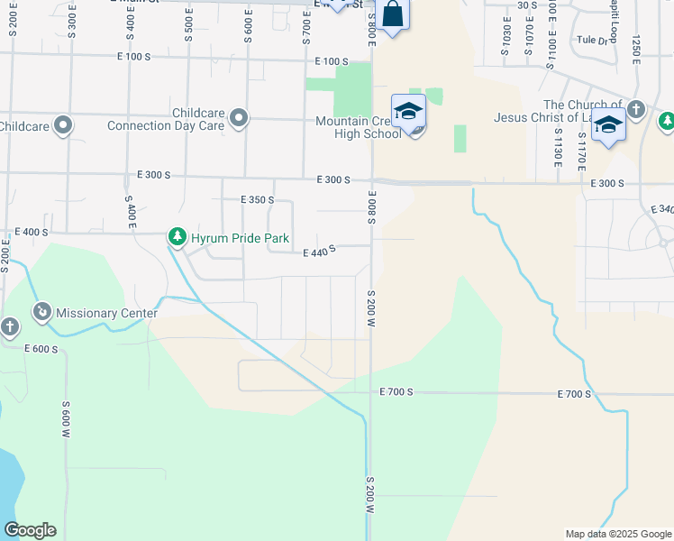 map of restaurants, bars, coffee shops, grocery stores, and more near 731 East 480 South in Hyrum