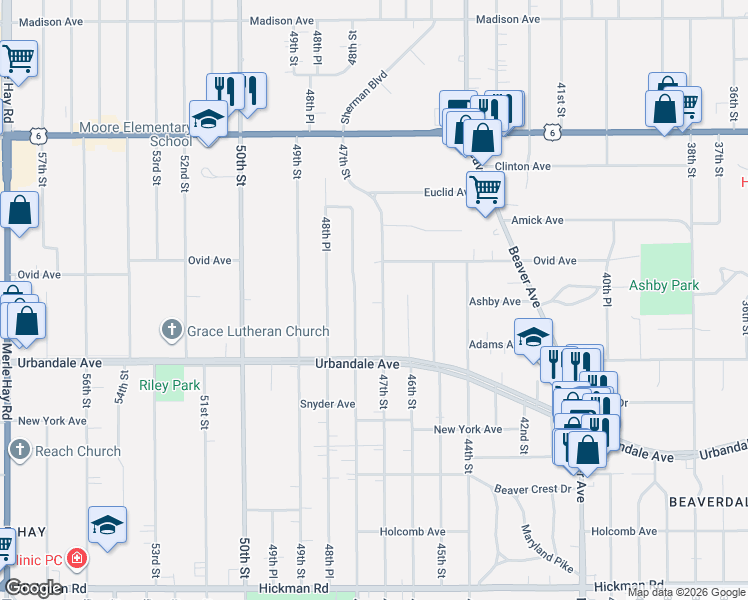 map of restaurants, bars, coffee shops, grocery stores, and more near 3113 48th Street in Des Moines