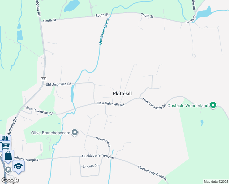 map of restaurants, bars, coffee shops, grocery stores, and more near Wildwood Road in Wallkill