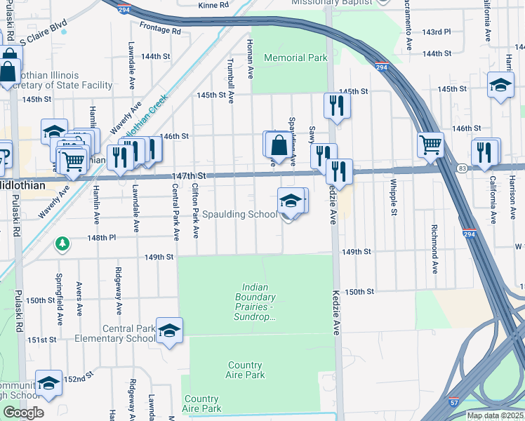 map of restaurants, bars, coffee shops, grocery stores, and more near 14747 Homan Avenue in Midlothian