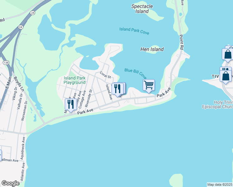 map of restaurants, bars, coffee shops, grocery stores, and more near 48 Cedar Avenue in Portsmouth