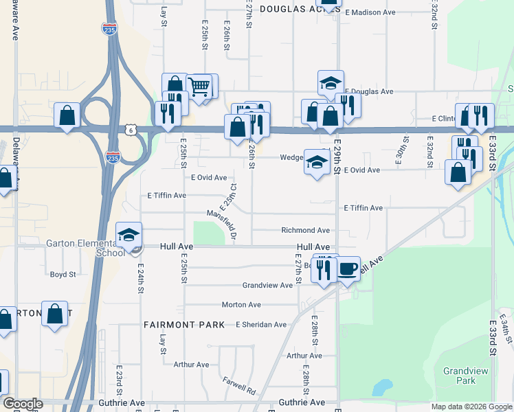 map of restaurants, bars, coffee shops, grocery stores, and more near 3112 East 26th Street in Des Moines