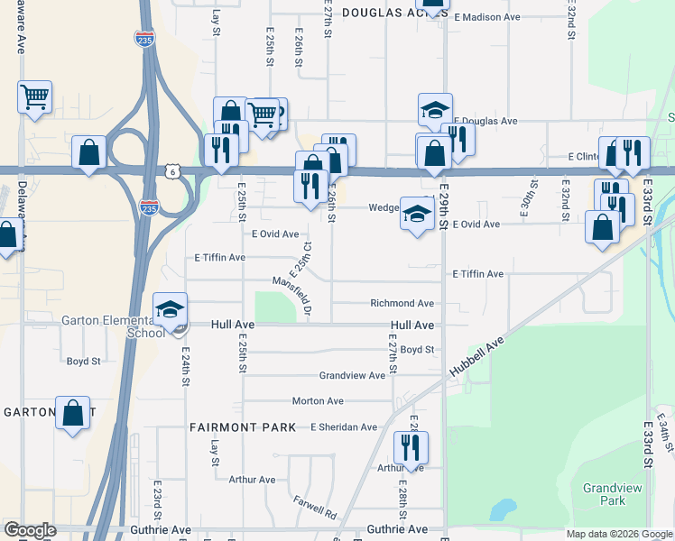 map of restaurants, bars, coffee shops, grocery stores, and more near 3112 East 26th Street in Des Moines