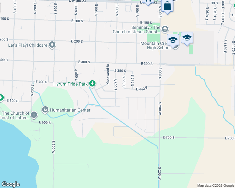 map of restaurants, bars, coffee shops, grocery stores, and more near 610 Glenwood Drive in Hyrum
