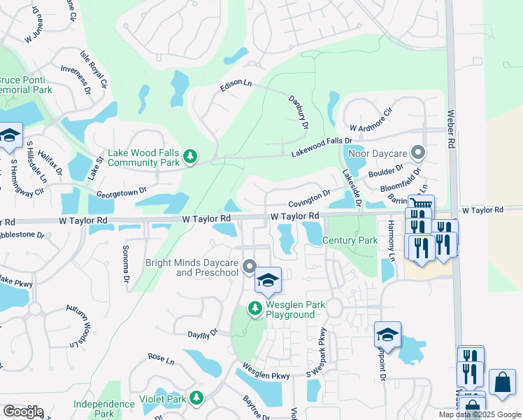 map of restaurants, bars, coffee shops, grocery stores, and more near 21261 Creston Court in Plainfield