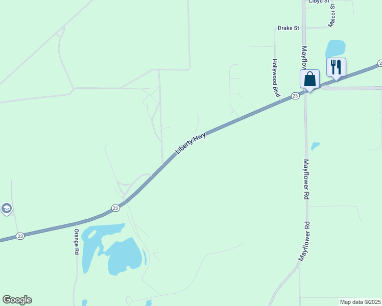 map of restaurants, bars, coffee shops, grocery stores, and more near 24036 Liberty Highway in South Bend