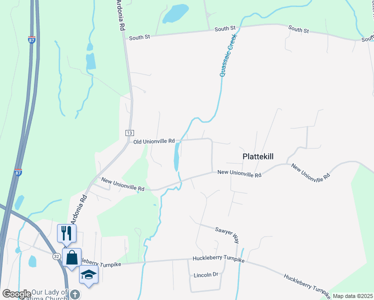 map of restaurants, bars, coffee shops, grocery stores, and more near 91 Old Unionville Road in Wallkill