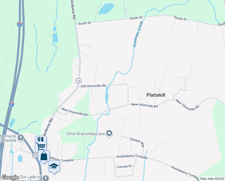 map of restaurants, bars, coffee shops, grocery stores, and more near 91 Old Unionville Road in Wallkill