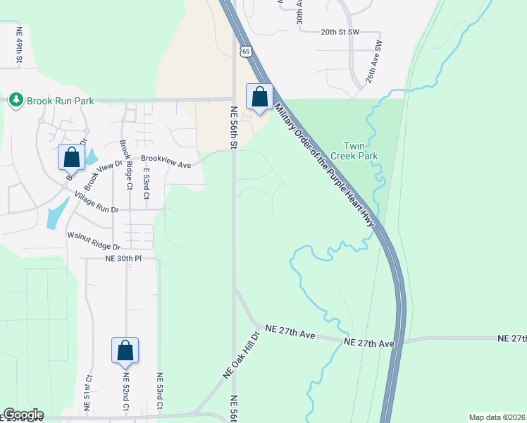 map of restaurants, bars, coffee shops, grocery stores, and more near 2801-3725 Northeast 56th Street in Des Moines