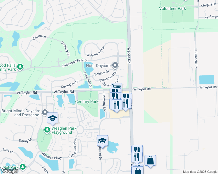 map of restaurants, bars, coffee shops, grocery stores, and more near 20921 Barrington Lane in Plainfield