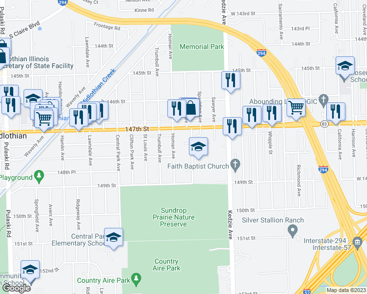 map of restaurants, bars, coffee shops, grocery stores, and more near 14728 Turner Avenue in Midlothian