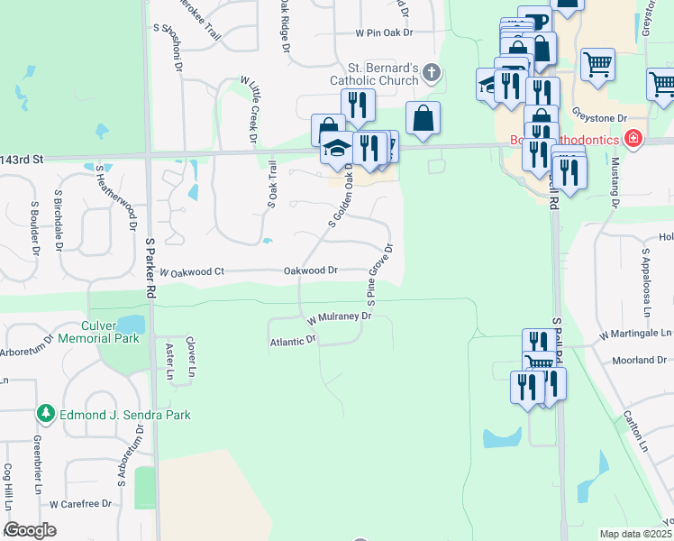 map of restaurants, bars, coffee shops, grocery stores, and more near 13238 Oakwood Drive in Lockport