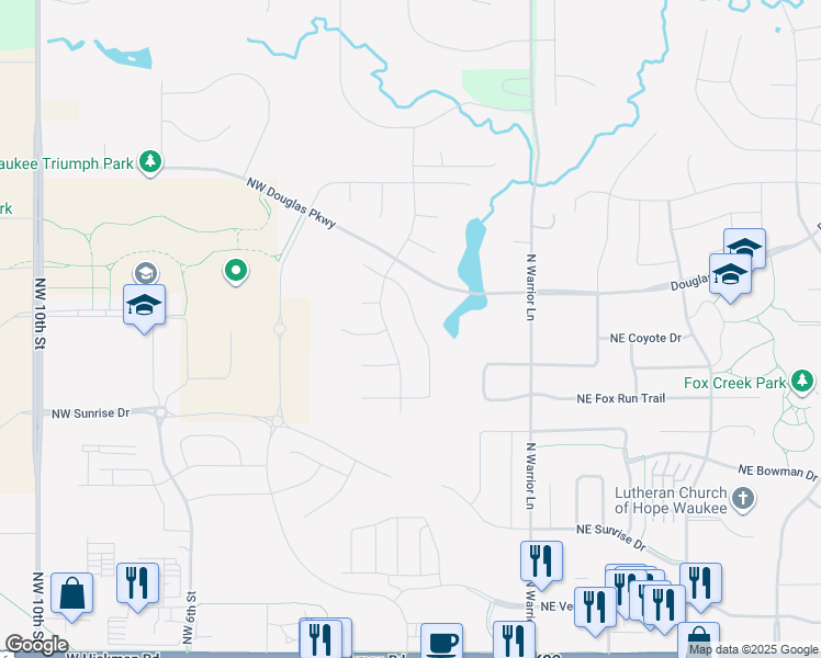 map of restaurants, bars, coffee shops, grocery stores, and more near Warrior Lane in Waukee