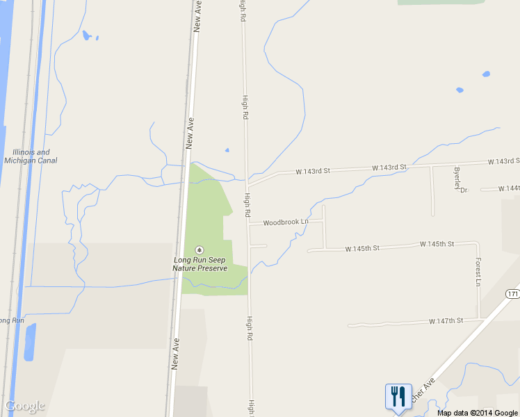 map of restaurants, bars, coffee shops, grocery stores, and more near 14357 High Rd in Lockport