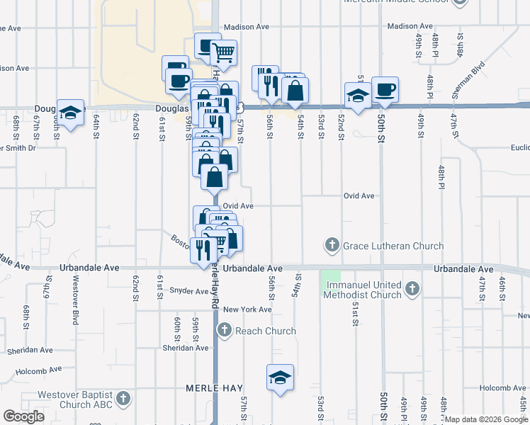 map of restaurants, bars, coffee shops, grocery stores, and more near 3300 56th Street in Des Moines