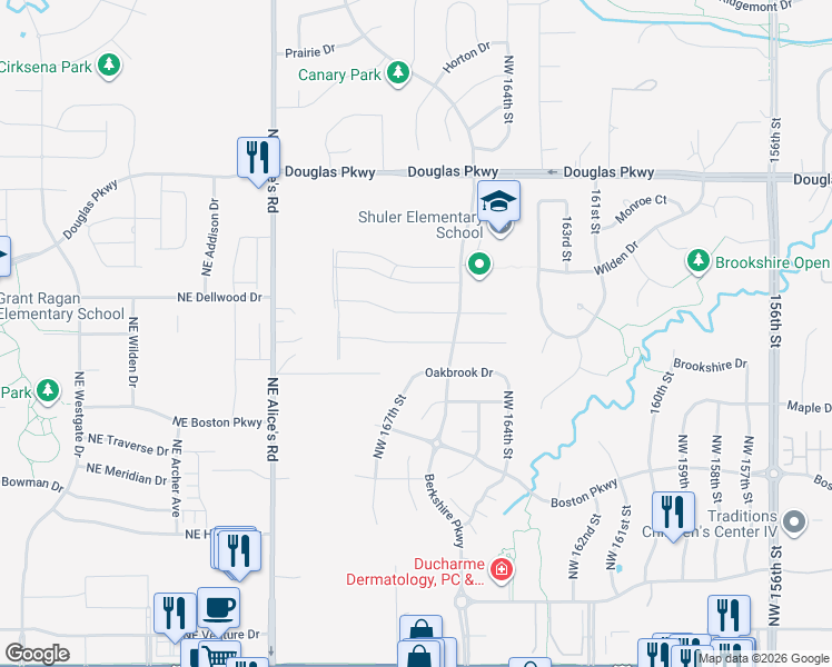 map of restaurants, bars, coffee shops, grocery stores, and more near 16652 Dellwood Drive in Clive