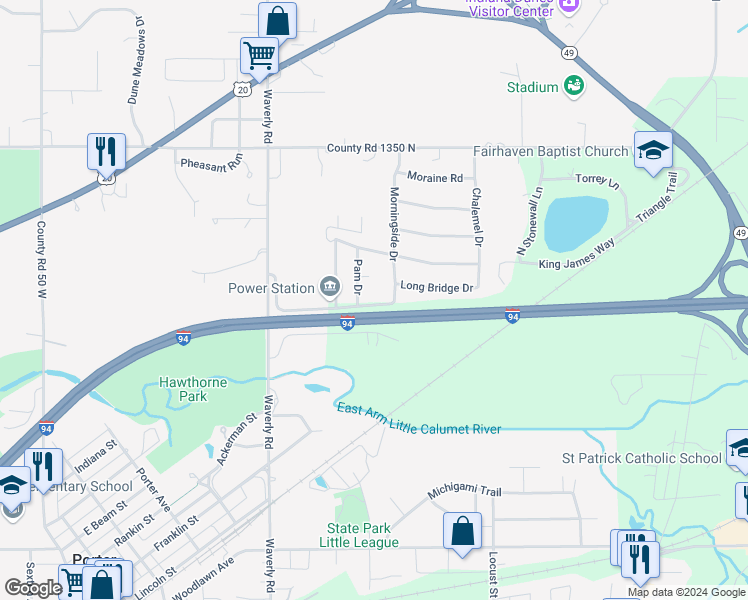map of restaurants, bars, coffee shops, grocery stores, and more near 833 Marquardt Street in Chesterton