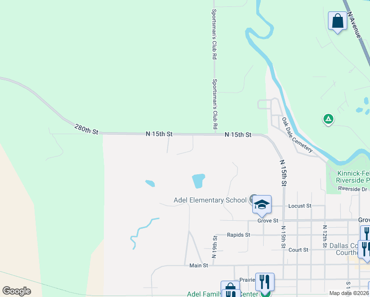 map of restaurants, bars, coffee shops, grocery stores, and more near 13 Sunset Circle in Adel