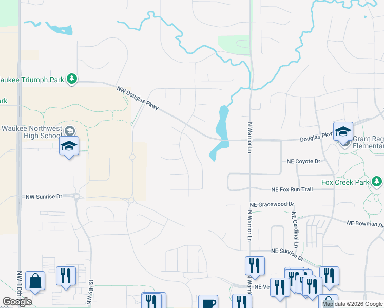 map of restaurants, bars, coffee shops, grocery stores, and more near Warrior Lane in Waukee