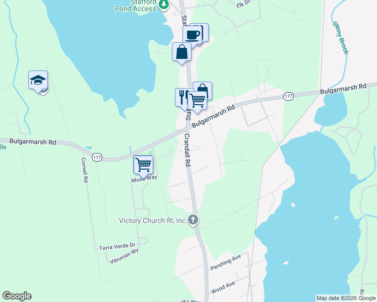 map of restaurants, bars, coffee shops, grocery stores, and more near 16G Crandall Road in Tiverton