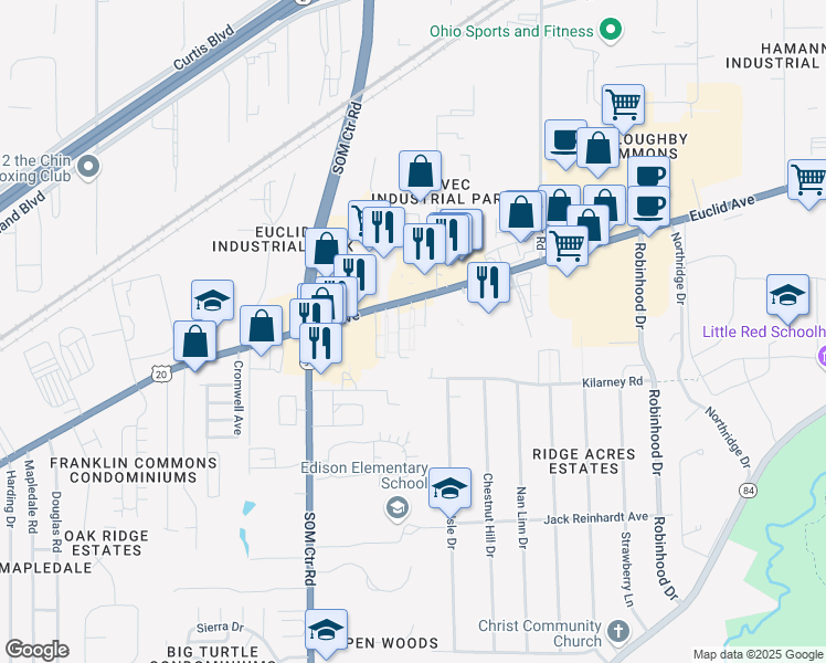 map of restaurants, bars, coffee shops, grocery stores, and more near 35400 Euclid Avenue in Willoughby
