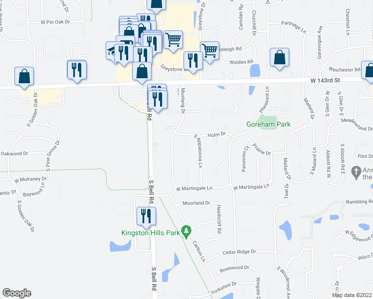 map of restaurants, bars, coffee shops, grocery stores, and more near 14536 South Stirrup Court in Homer Glen