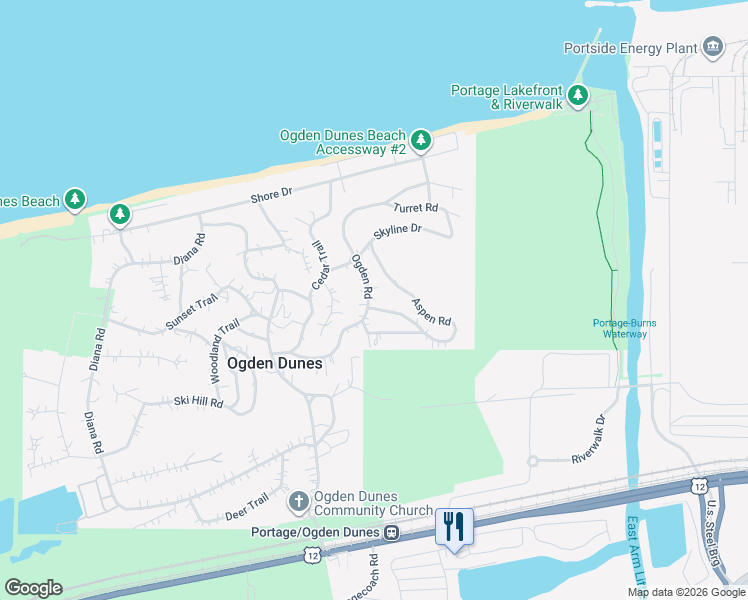 map of restaurants, bars, coffee shops, grocery stores, and more near 77 Ogden Road in Ogden Dunes