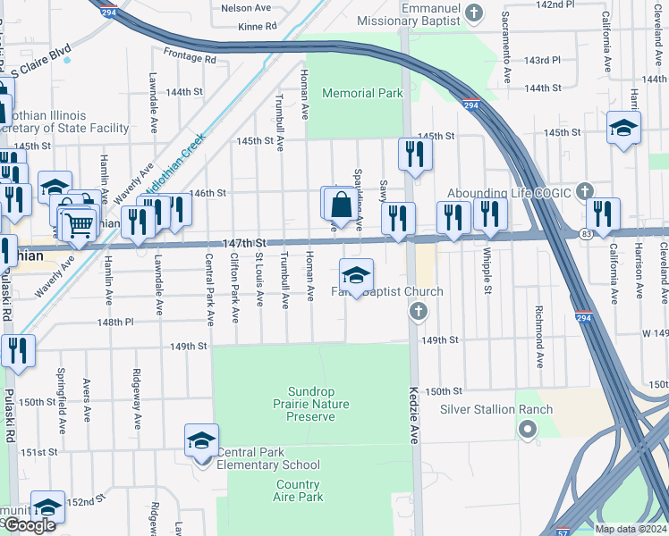map of restaurants, bars, coffee shops, grocery stores, and more near 14720 Turner Avenue in Midlothian