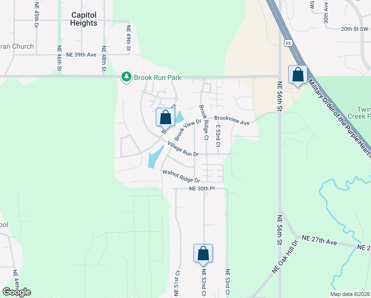 map of restaurants, bars, coffee shops, grocery stores, and more near 3301 Village Run Drive in Des Moines
