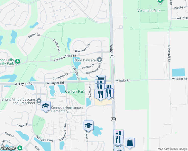 map of restaurants, bars, coffee shops, grocery stores, and more near 20908 Barrington Lane in Plainfield