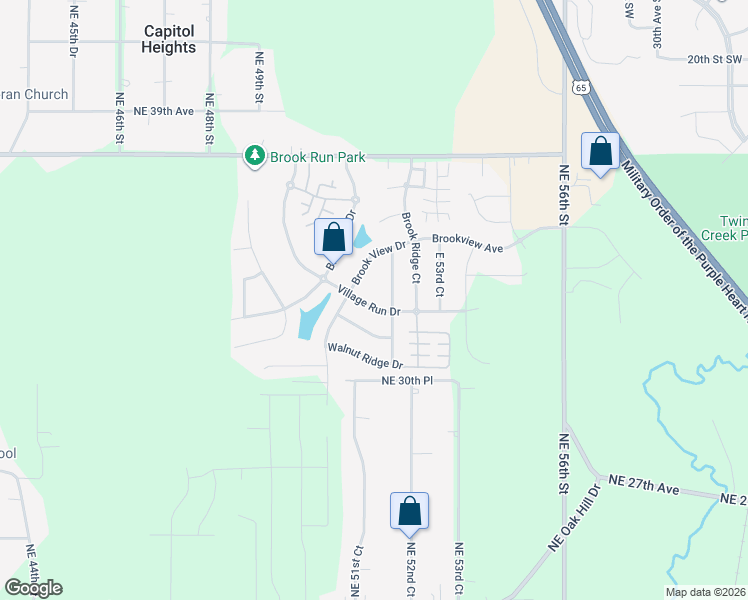 map of restaurants, bars, coffee shops, grocery stores, and more near 3301 Village Run Drive in Des Moines